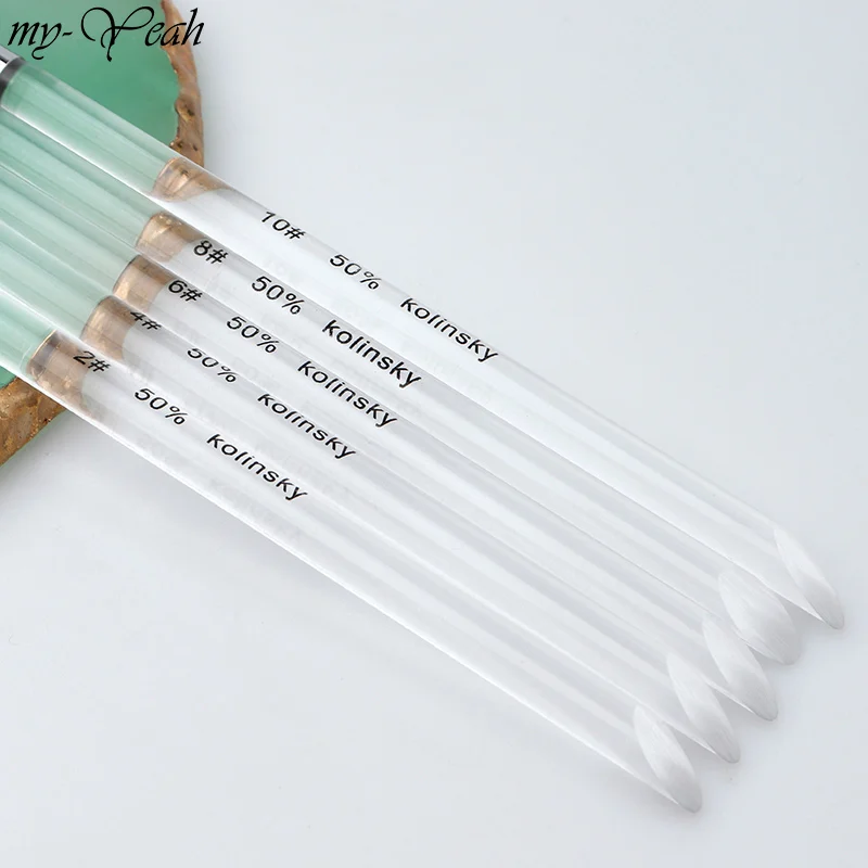 5 Styles Nail Art Transparent Handle Liquid Powder Carving Painting Kolinsky Brush UV Gel Extension Builder Drawing Pen | Красота и