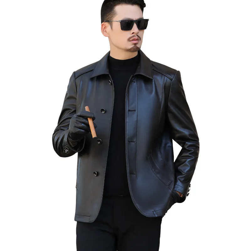 

Haining leather coat men's sheep skin middle aged men's autumn and winter coat