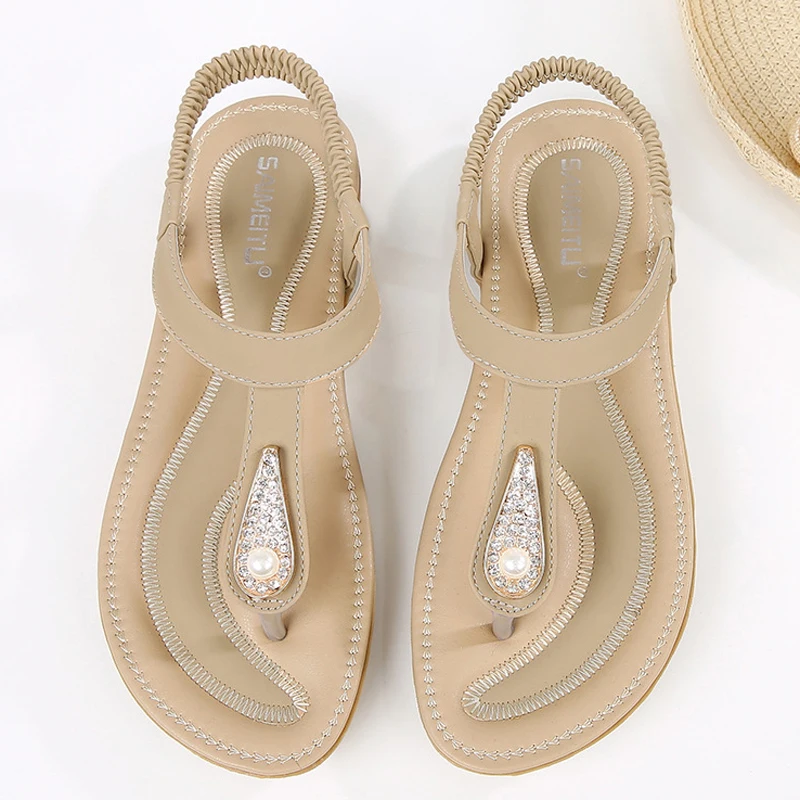 

Summer women's sandals 2021 new pearl diamond buckle flat slippers women flip-flops travel shopping beach Women's shoes