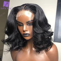 200 density 13x6 short bob lace front wig pre plucked remy brazilian human hair wigs hd transparent lace for black women luffy