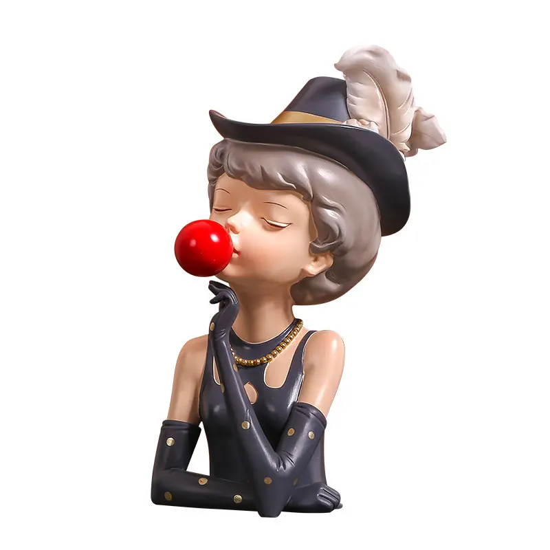 

BOUSSAC Home Decor Sculpture Bubble Gum Girl Statue Stylish Resin Figurines Modern Chic Cabinet Decoration British Woman Crafts