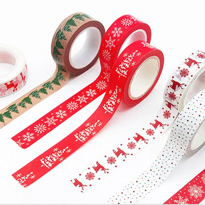 

1PC Christmas Washi Tapes Snowflake Reindeer Stripes Kawaii Masking Tapes Stickers Stationery Scrapbooking School Supplies