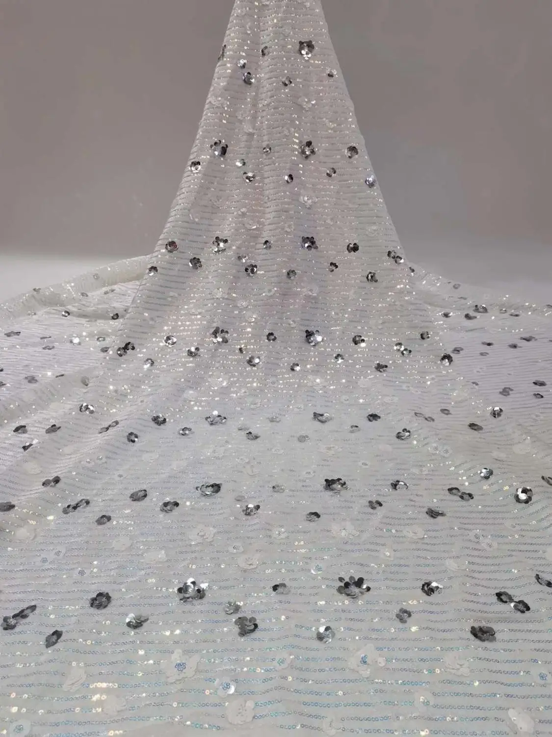 Нигерийские 3D блёстки бархатные кружевные ткани 2020 белые высококачественные