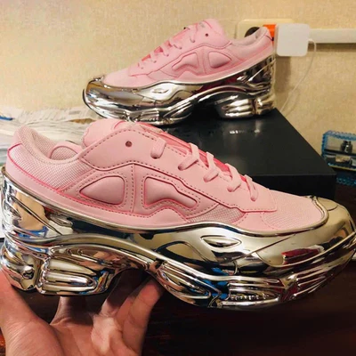 pink Повседневная обувь на толстой подошве для подиума женская обувь на шнуровке с круглым носком женская обувь на платформе из натуральной кожи серебристого цвета - Цвет: pink
