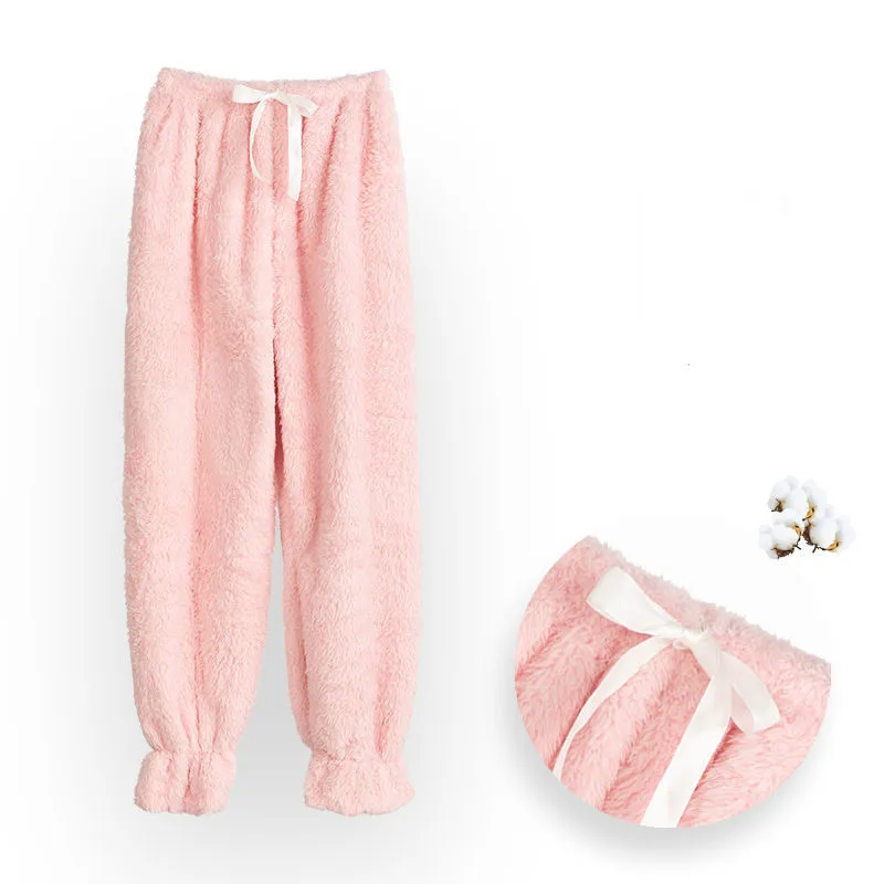 Soft Sleep Bottoms Women Winter Full Length Pajama Pants Coral Velvet Warm Homewear Plus Velvet Thickening Loose Sleepwear Pants