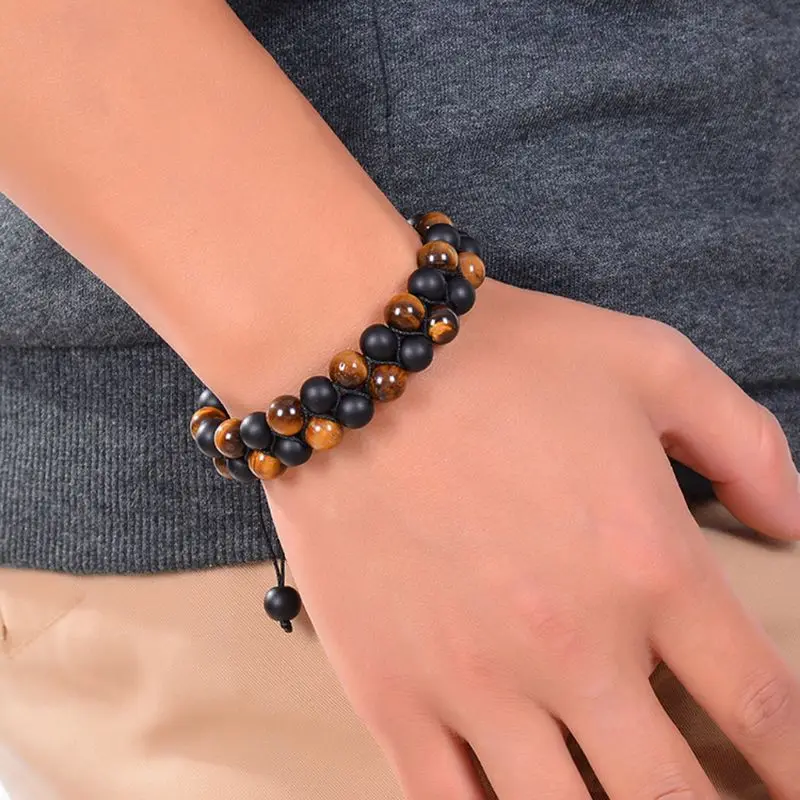 

Natural Energy Stone Essential Oil Lava Rock Black Onyx Tiger Eye Beads Bracelet