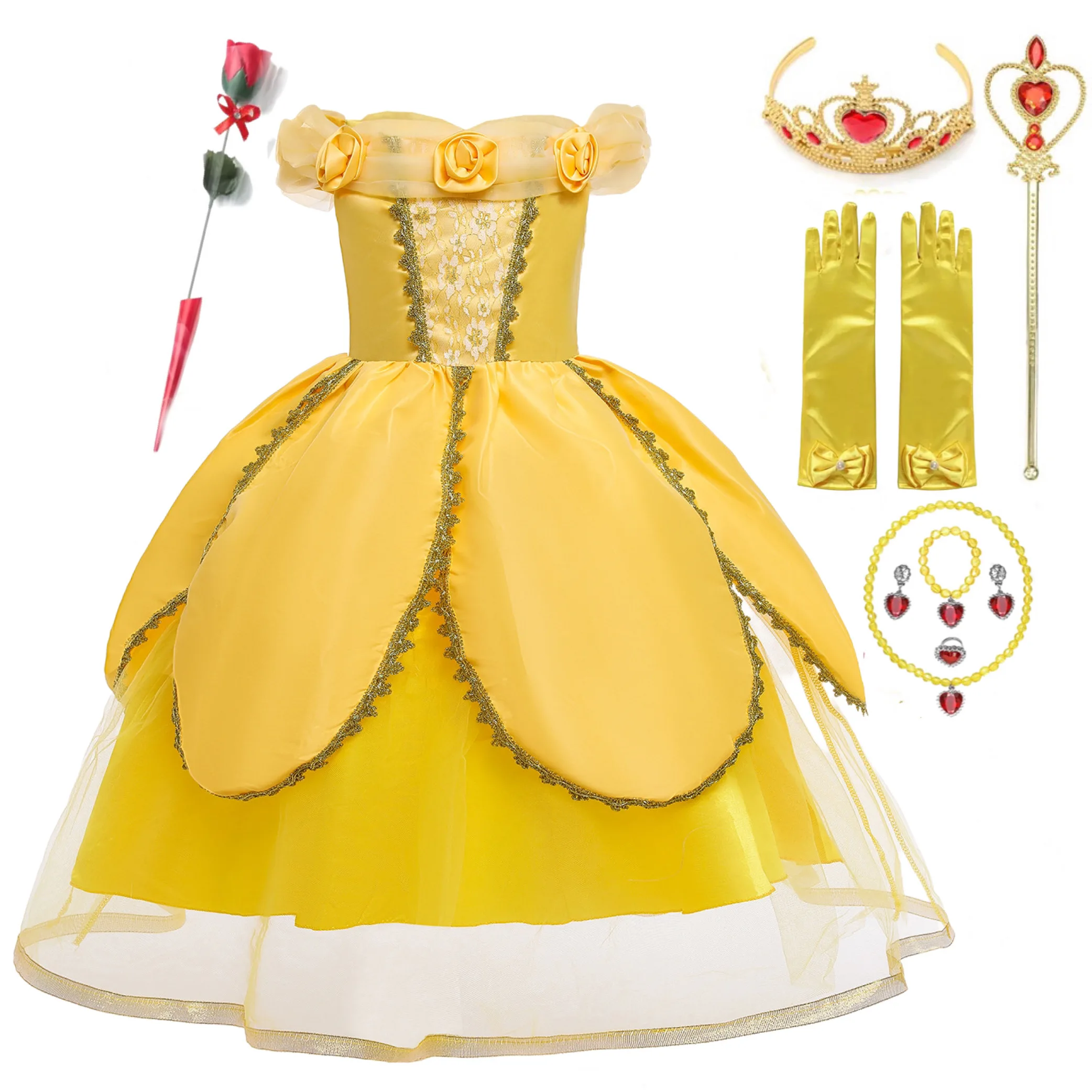 

Belle Dress Girl Princess Dresses Kids Summer Cosplay Costume Birthday Halloween Party Children Beauty and the Beast Clothing