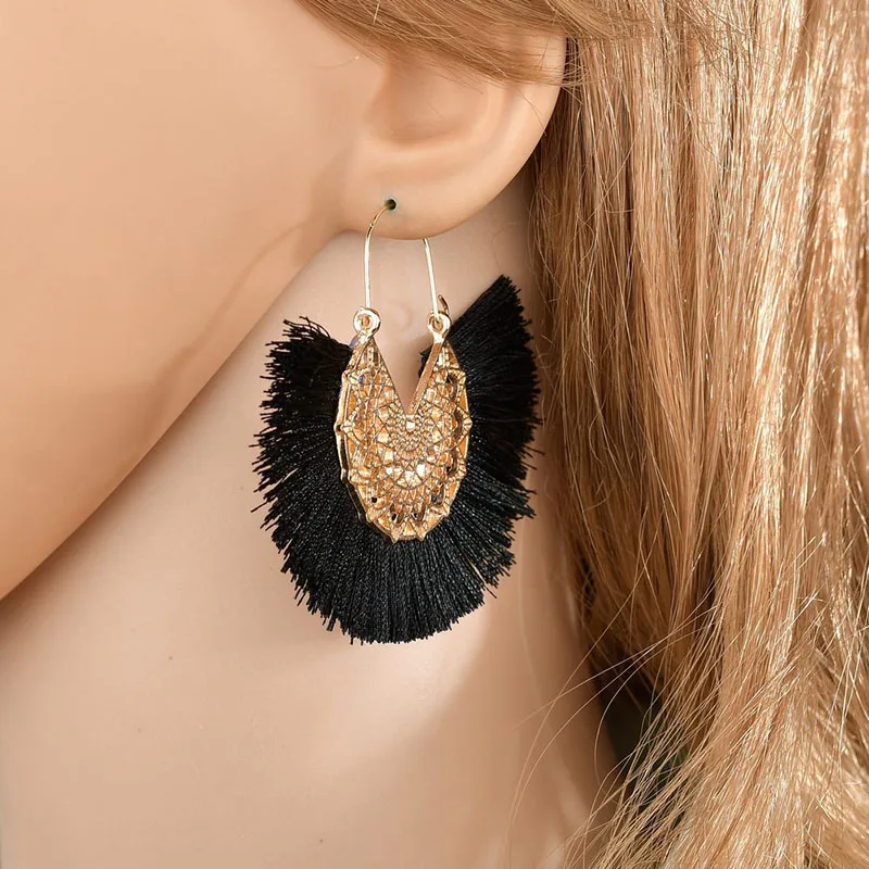 

YADA ins Retro Chinese Style Fan-shaped Earring Statement Tassel Earring For Women Jewelry semicircle Earrings femme ER200135