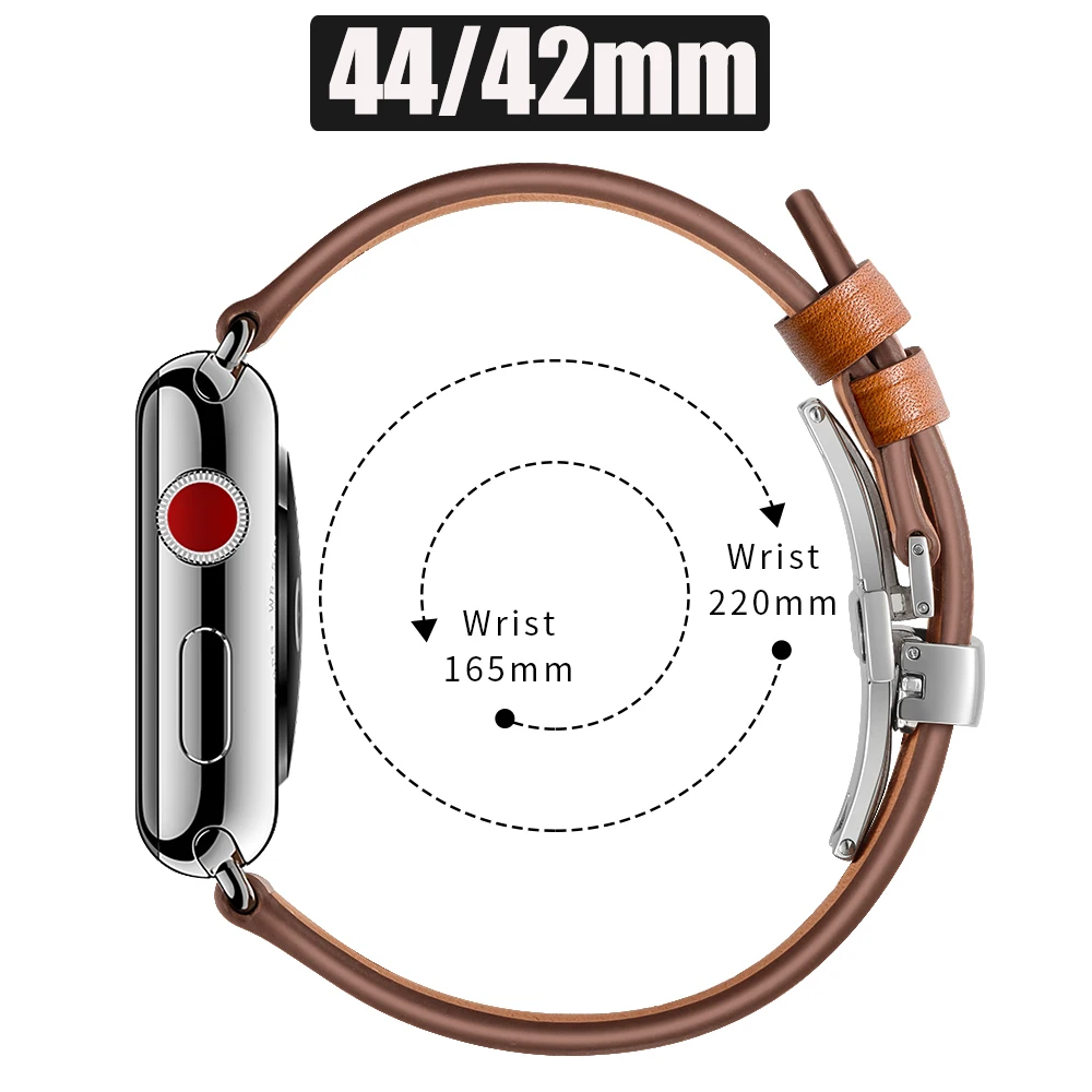 

For Apple Watch Band Genuine Leather Smartch Watch Apple Watch 6 5 4 3 2 1 SE Butterfly Clasp Strap for iWatch 44mm 40mm 42 38