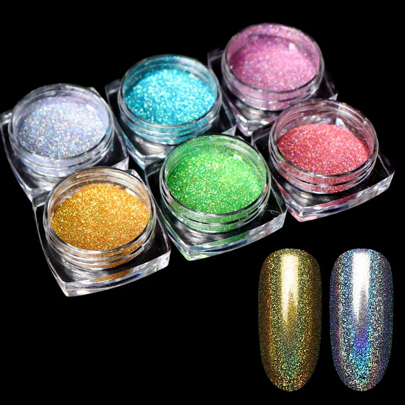 6 цветов/комплект голографическая для УФ гель лак ногтей пигмент порошок