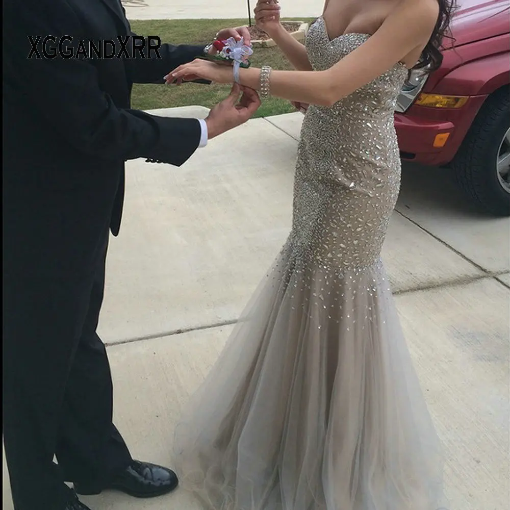 

Роскошное платье-Русалка для выпускного вечера 2022, длинное серое вечернее платье с открытыми плечами и открытой спиной, сексуальное Тюлево...