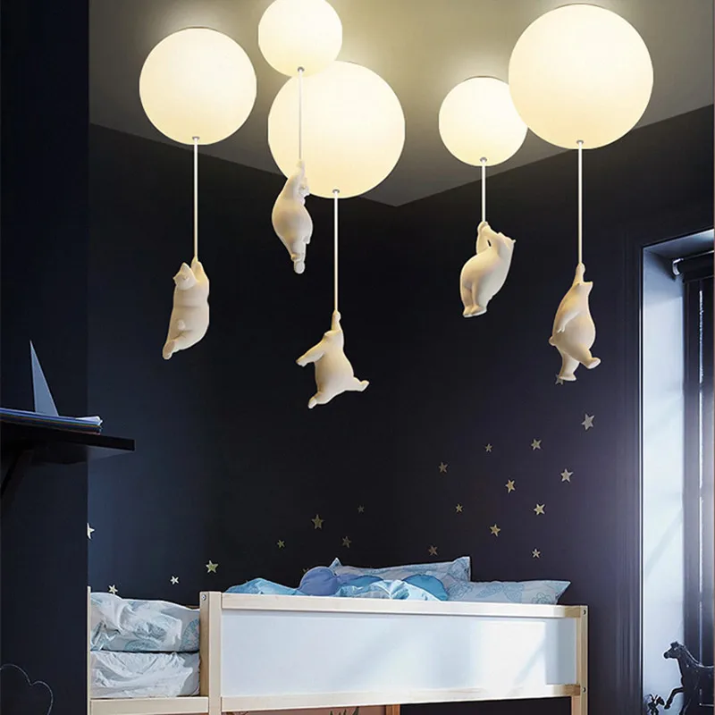 modern led bear ceiling chandelier for the children room baby bedroom minimalist cute home decoration accessories indoor fixture free global shipping