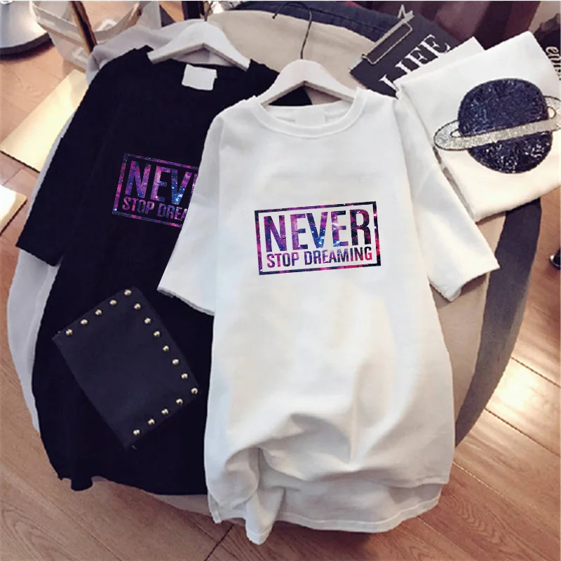 Мини платье женское с надписью свободное Романтическое Платье принтом звездного