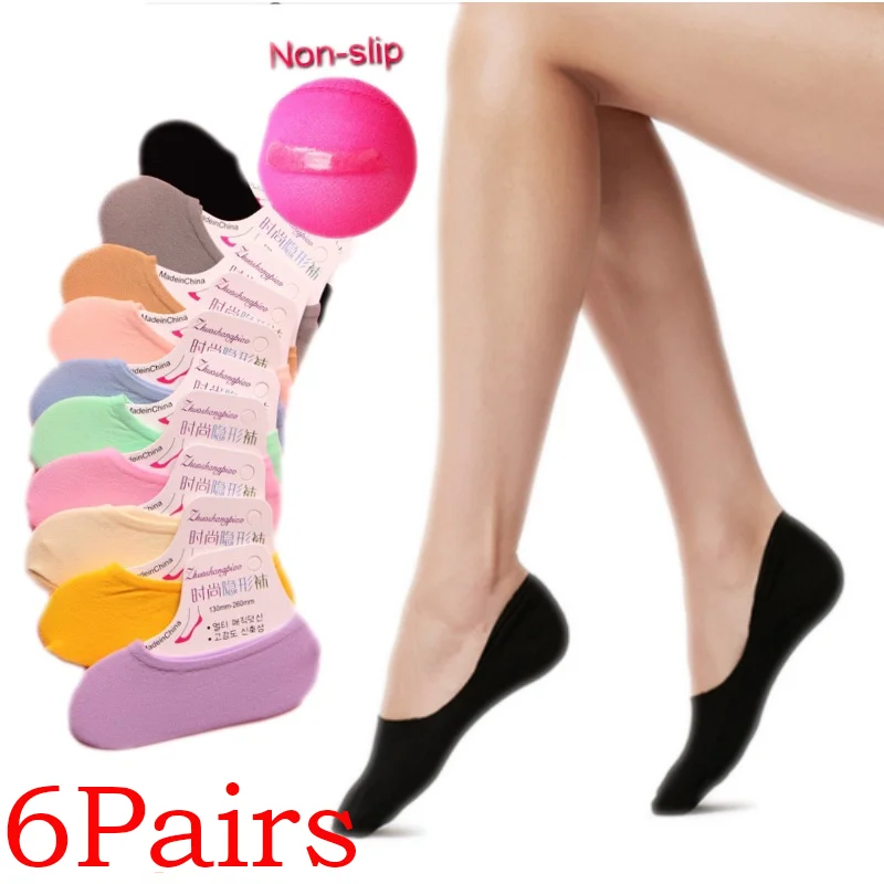 

6 Pairs/Set Ladies Invisible Boat Socks Heel with Non-slip Spring and Summer Ultra-thin Socks Shallow Mouth Low To Help Wome