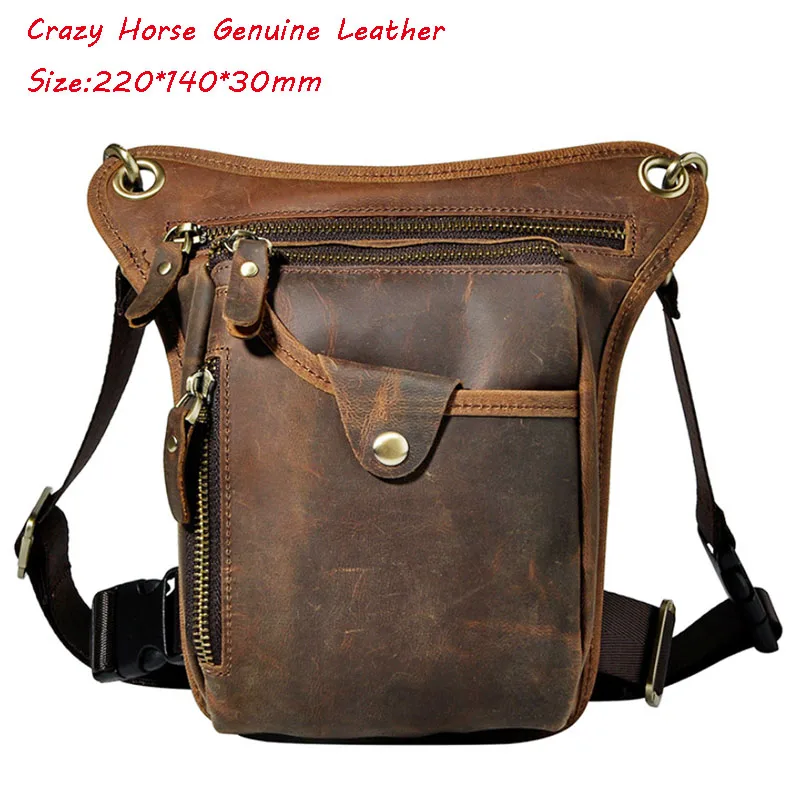 Мужская кожаная сумка Crazy Horse с заниженной талией, поясная сумка на бедро, пояс на плечо, сумка на плечо для путешествий, мотоцикла - Цвет: Deep Brown A