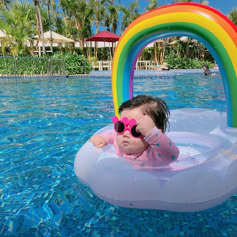 Rooxin Rainbow Swimming Ring Pool Float Baby Seat Inflatable Circle Swim Safety Training for Kids Summer Beach Party Pool Toys images - 6