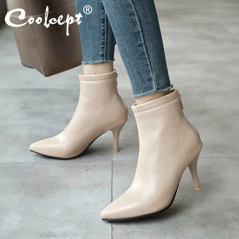 

Женские ботинки Coolcept на высоком каблуке, полусапожки на молнии, с острым носком, на тонком каблуке, пикантные модные полусапожки, размеры 32-43