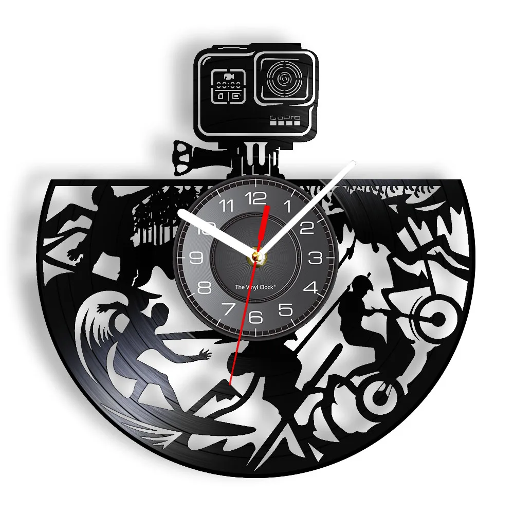 GoPro Sport Action Camera Laser Etched Vinyl Record Wall Clock Adventure Time Carved Album Music Record Shadow Art Wall Clock