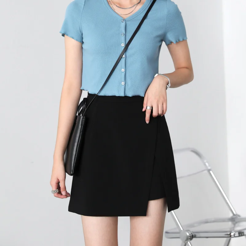 Дизайнерская юбка с разрезом летняя черная короткая юбка-качели | Женская одежда