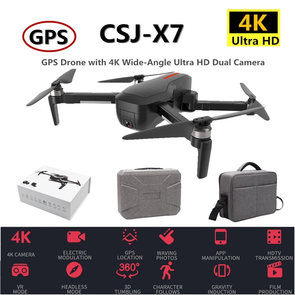 Радиоуправляемый Дрон GPS 4K CSJ X7 Квадрокоптер с камерой HD бесщеточный умный
