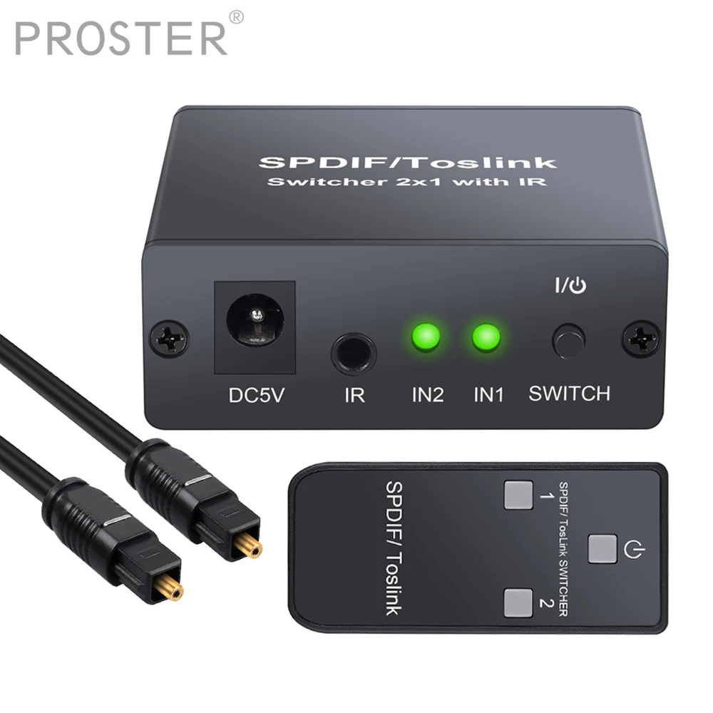 

Цифровой оптический аудиопереключатель proзор 16 Мбит/с SPDIF/Toslink, переключатель 2x1 с ИК-пультом дистанционного управления для LPCM2.0/DTS/AC3