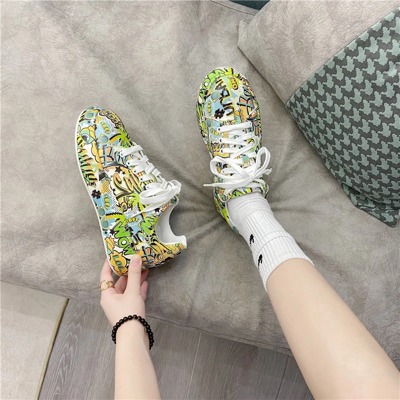 

Thick-soled Women's Sports Shoes Women 2021 New Women's Print Graffiti Sneakers Outdoor Casual Shoes zapatillas mujer