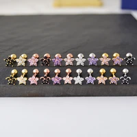 one gold flower color cz tragus cartilage stainless steel stud pierced crystal earring girl korean jewelry wholesale