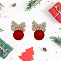 festive crystal bow knot rhinestone red stud earring jewelry for christmas party accessories