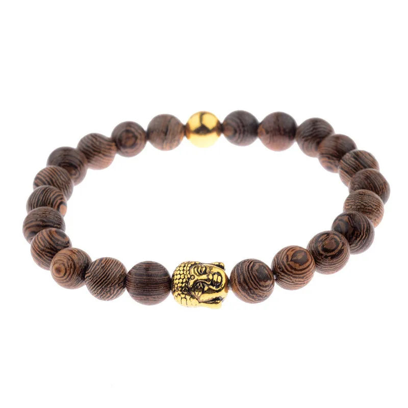 

Buddha Head Charm Yoga Chakra Wood Beads Bracelet