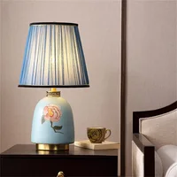 OURFENG Modern Bedside Table Lamp Ceramic Rose Copper Desk Light LED Home Decorative For Home Living Room Office Bed Room