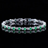 pansysen silver 925 jewelry round emerald zircon bracelet for women new design white gold color annversary party bracelets gifts