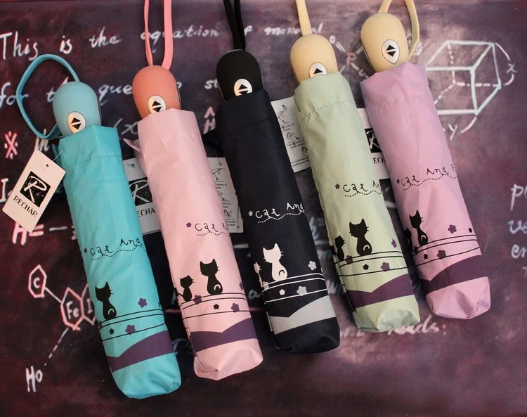 

Fully Automatic Umbrella Cartoon 2021 UV Protection Folding Cat Sombrillas Para Sol