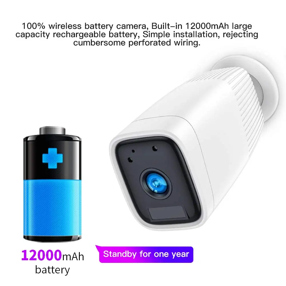 12000mAh Беспроводная Аккумуляторная батарея камера 1080P CCTV безопасности обнаружение