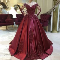dlass store burgundy v neck ball gown prom dresses saudi arabia style long sleeves satin court train special occasion evening p