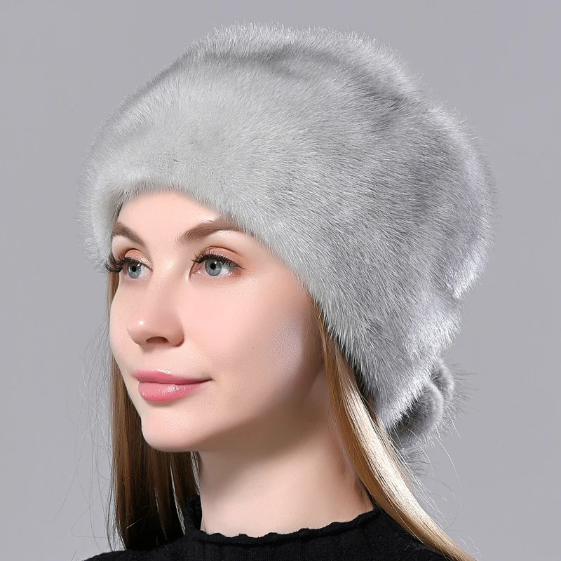 

Winter Fur Hats Women Stylish Warm Natural Whole Mink Fur Luxury Caps Earflap High Quality Hat anti cold Snow Hat