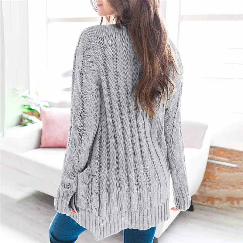 

Women Solid Color Buttons Knitted Coat Long Sleeve Cardigan Top Casual Autumn Winter Outwear Top for Ladies