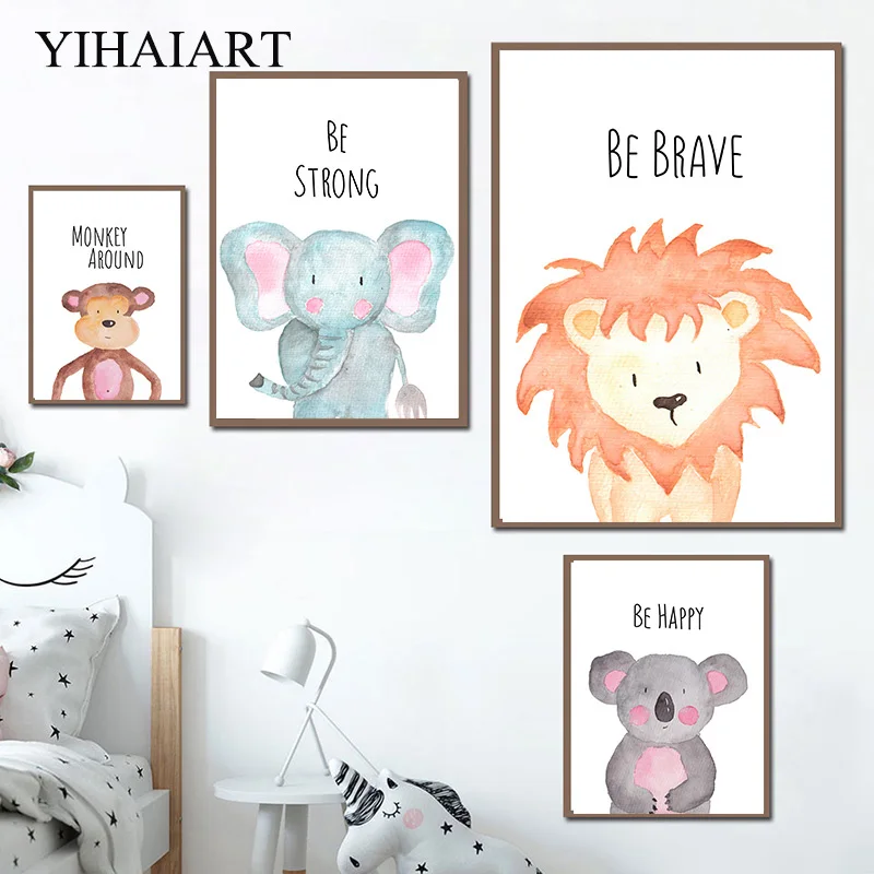 

Baby Nursery Wall Art Canvas Poster Woodland Animal Lion Elephant Print Painting Nordic Kids Decoration Picture Child Room Decor