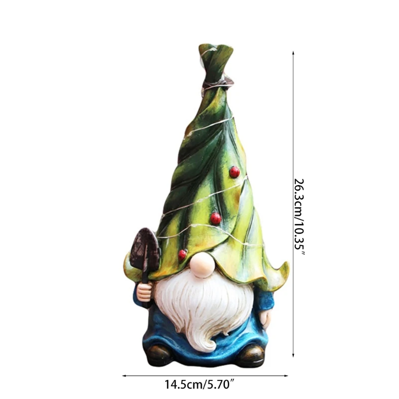 

Solar Glowing Green Leaf Hat Gnome Statue Garden Ornament Lighted Sculpture Cute Cartoon Decoration Gardening Outdoor