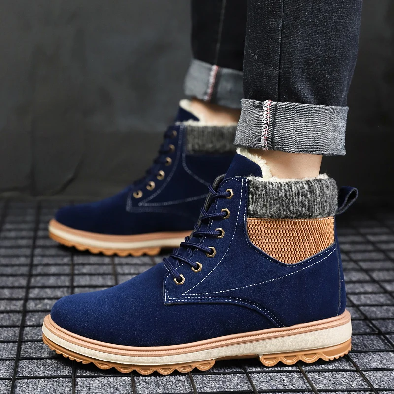 

Winter Motorcycle Fur Plush Warm Classic Fashion Desert Boot Male Shoe Casual booties Men PU Leather Ankle Snow Boots