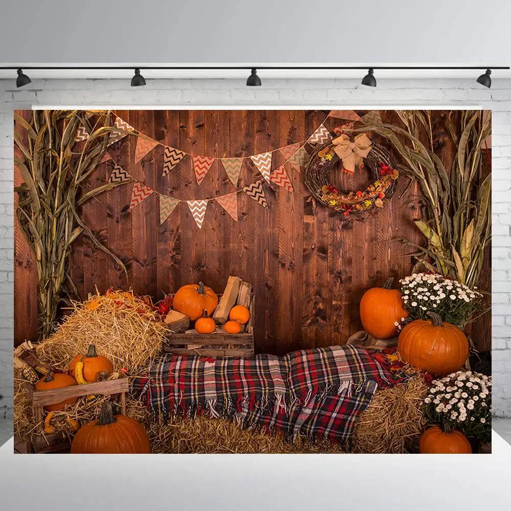 

BEIPOTO Autumn Thanksgiving Day party Backdrop photography background Vintage wood wall pumpkin haystack baby newborn propsB-422