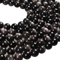 natural stone beads aaa silvery obsidian stone round loose beads 4 6 8 10 12 14 16mm for bracelets necklace diy jewelry making