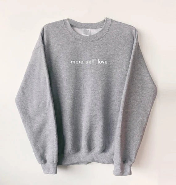 Свитшот унисекс серого цвета с надписью More Self Love J910|Женские толстовки и свитшоты|