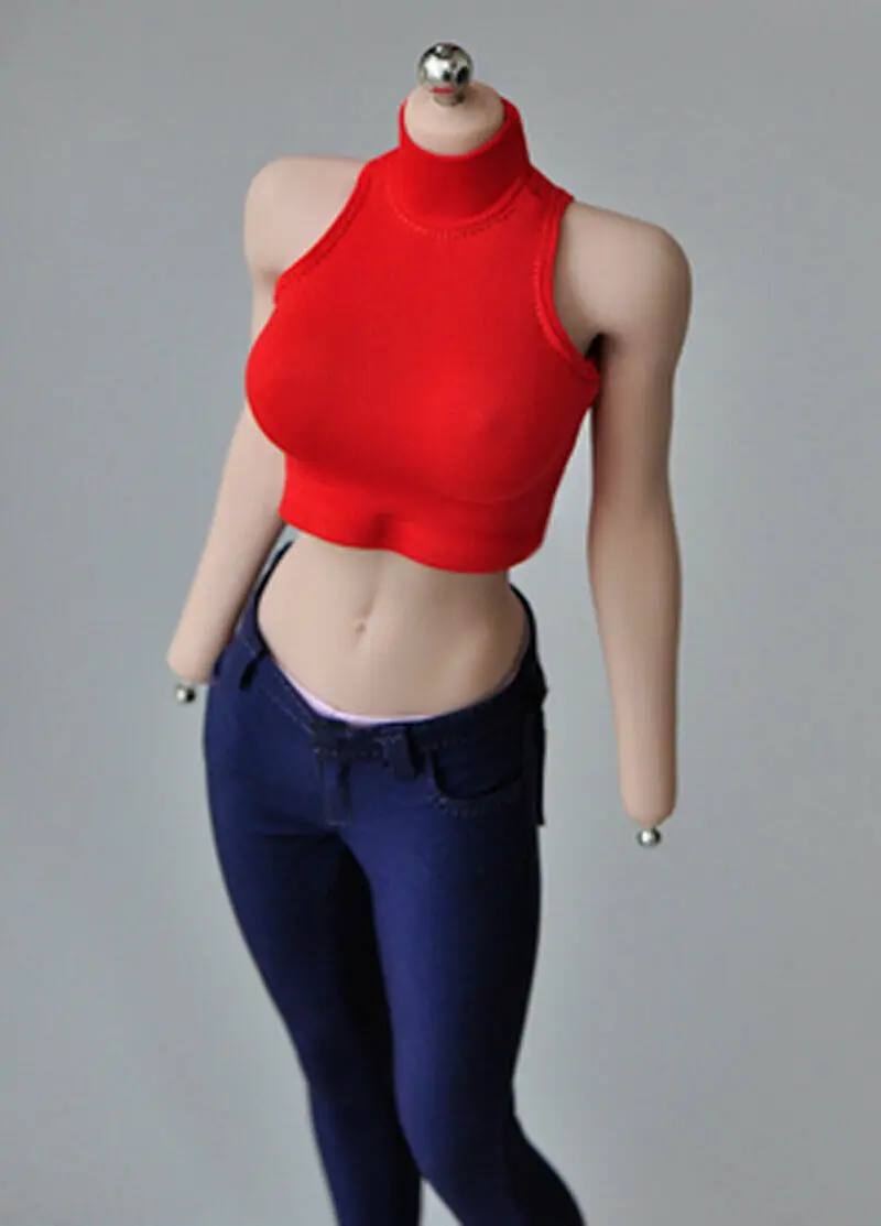 

1/6th красного цвета с короткими Мода обтягивающая футболка Облегающая майка модель для детей возрастом от 12 "женский