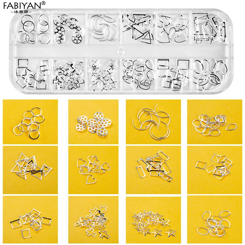 12 ячеек смешанной формы для дизайна ногтей металлические полые геометрические