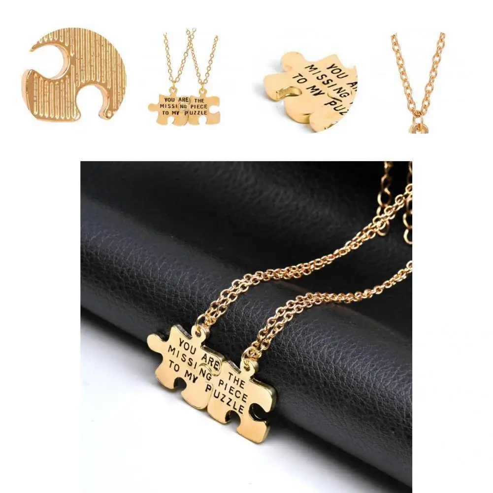 

2Pcs Clavicle Chains Stylish Lightweight Puzzles Jewelry Gifts Friendship Necklaces Couple Necklaces