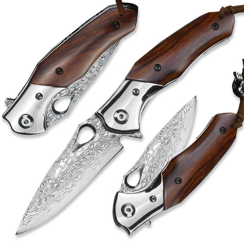 

Нож складной из дамасской стали с деревянной ручкой, VG10