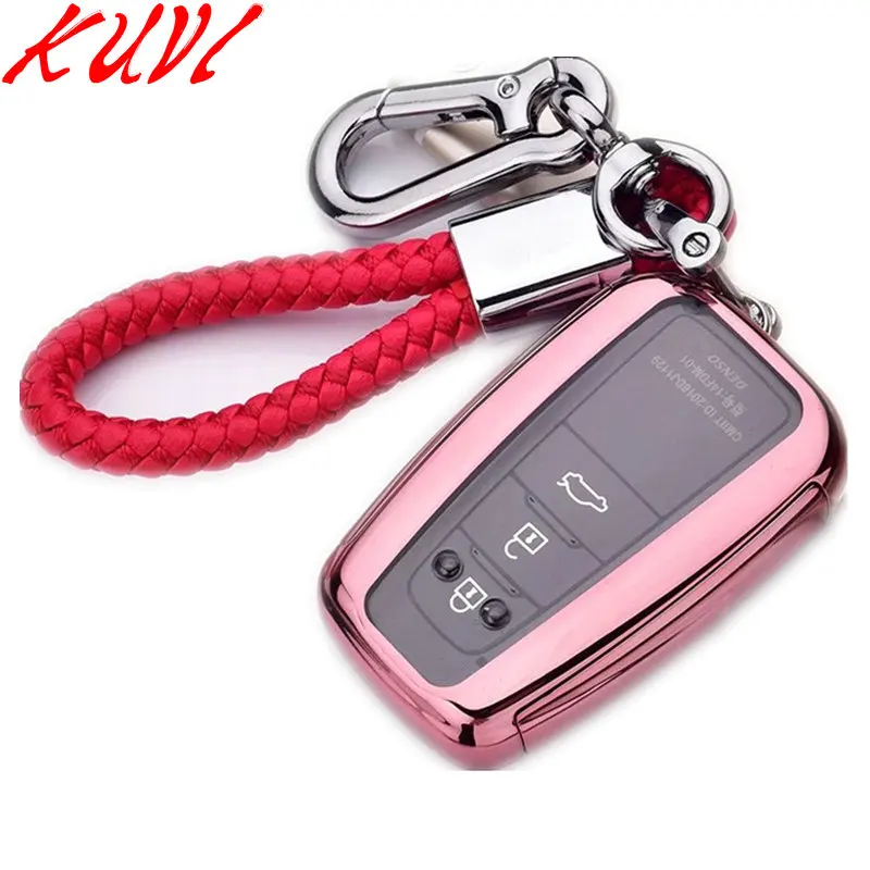 pink with keychain Мягкий чехол для ключей автомобиля из ТПУ, брелок для Toyota Camry Corolla C-HR CHR Prado, защита для ключей, автомобильный стиль - Название цвета: pink with keychain