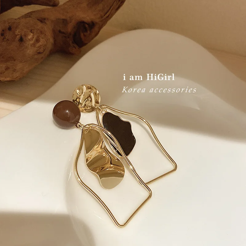 

925 Silver Needle Irregular Oil Earring Women Simple Fashion Asymmetric Pendant Personalized Earring