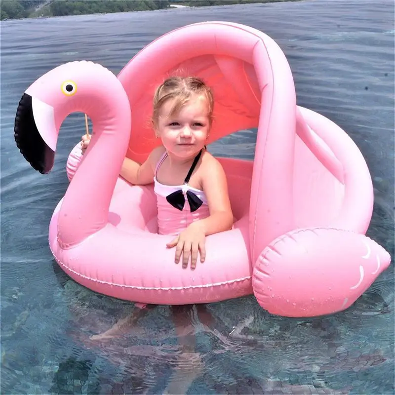 Flamingo Inflatable Swim Circle for Baby Float Pool Swimming Ring with Sunshade Floating Seat Summer Beach Party Pool Toys