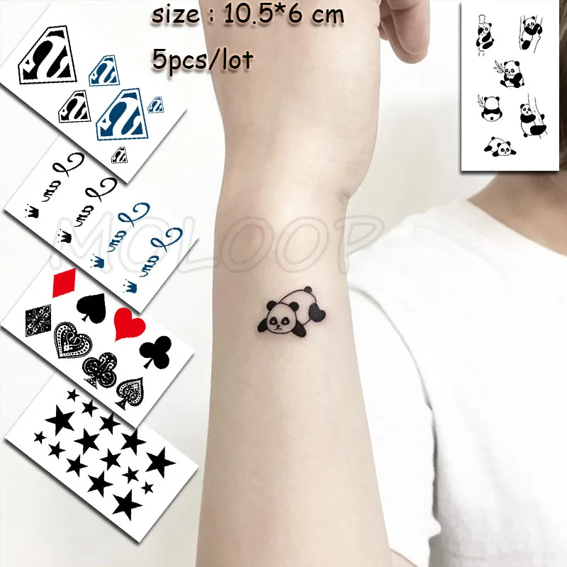 Временная тату-наклейка панда корона алмаз водостойкая имитация тату водная